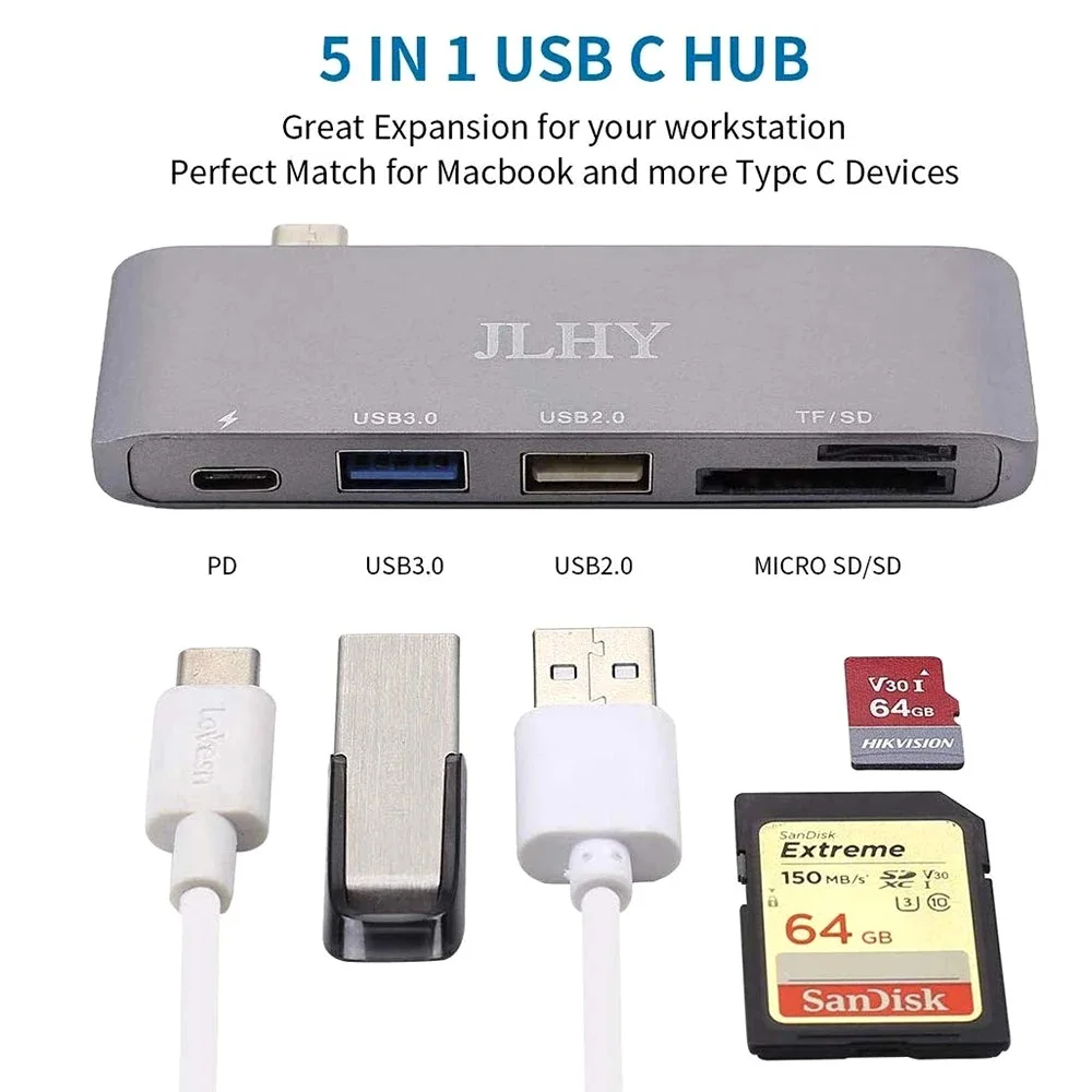 Hot 5 in 1 USB C Hub SD/TF Kartenleser für Macbooks Pro Zubehör Typ C Adapter Beleuchtung USB Adapter mit USB 3.0/2,0 Port