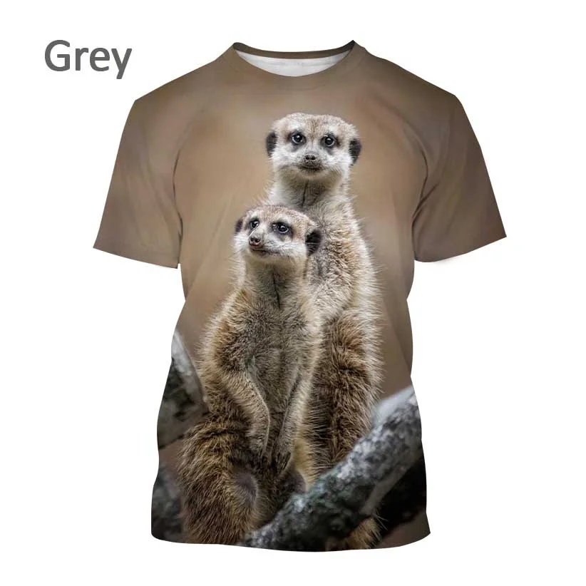 Men and Women Round Neck Hip-hop Harajuku Casual Short-sleeved Fun Meerkat 3D Printing T-shirt Personality Animal T-shirt