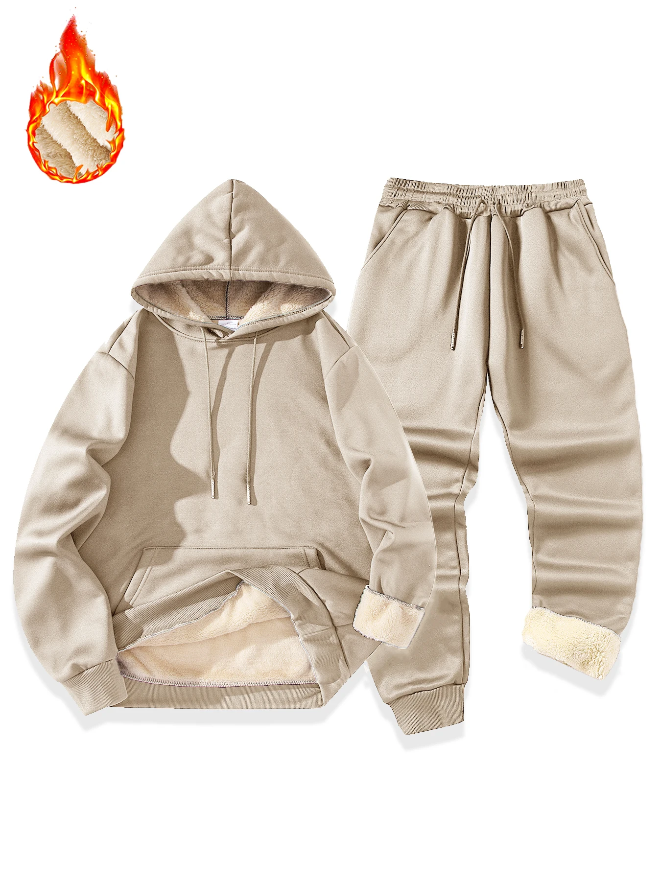 Uomo Autunno Inverno Tuta casual Tinta unita Felpa con cappuccio + pantaloni Set da 2 pezzi Moda Sport quotidiano Felpe semplici Pantaloni sportivi Tuta