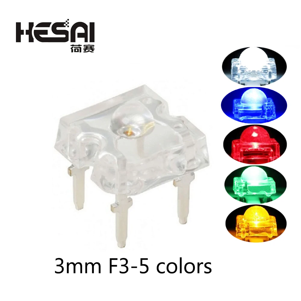 10 sztuk/partia 3mm F3 Piranha LED biały czerwony, zielony, niebieski, żółty i 3mm LED Dome Led szeroki kąt Super jasne diody LED 4-Pin diody żarówki