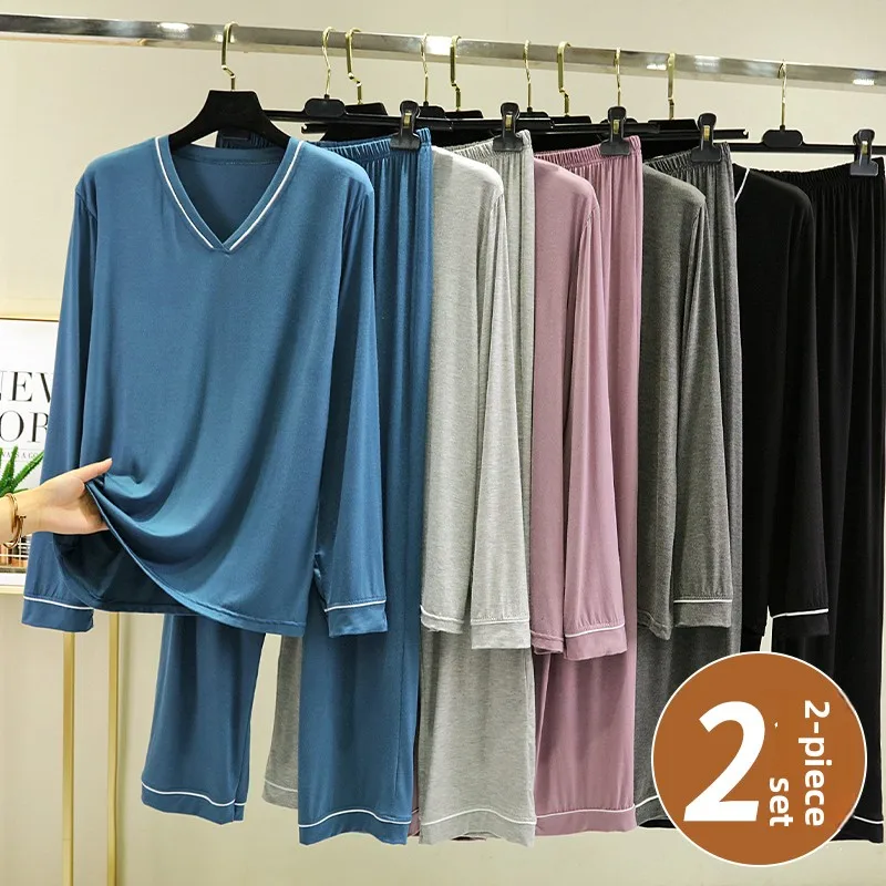 

Комплект домашней одежды из модала, весенний тонкий свободный топ, широкие брюки, верхняя одежда больших размеров для похудения, комплект из двух предметов, удобная одежда