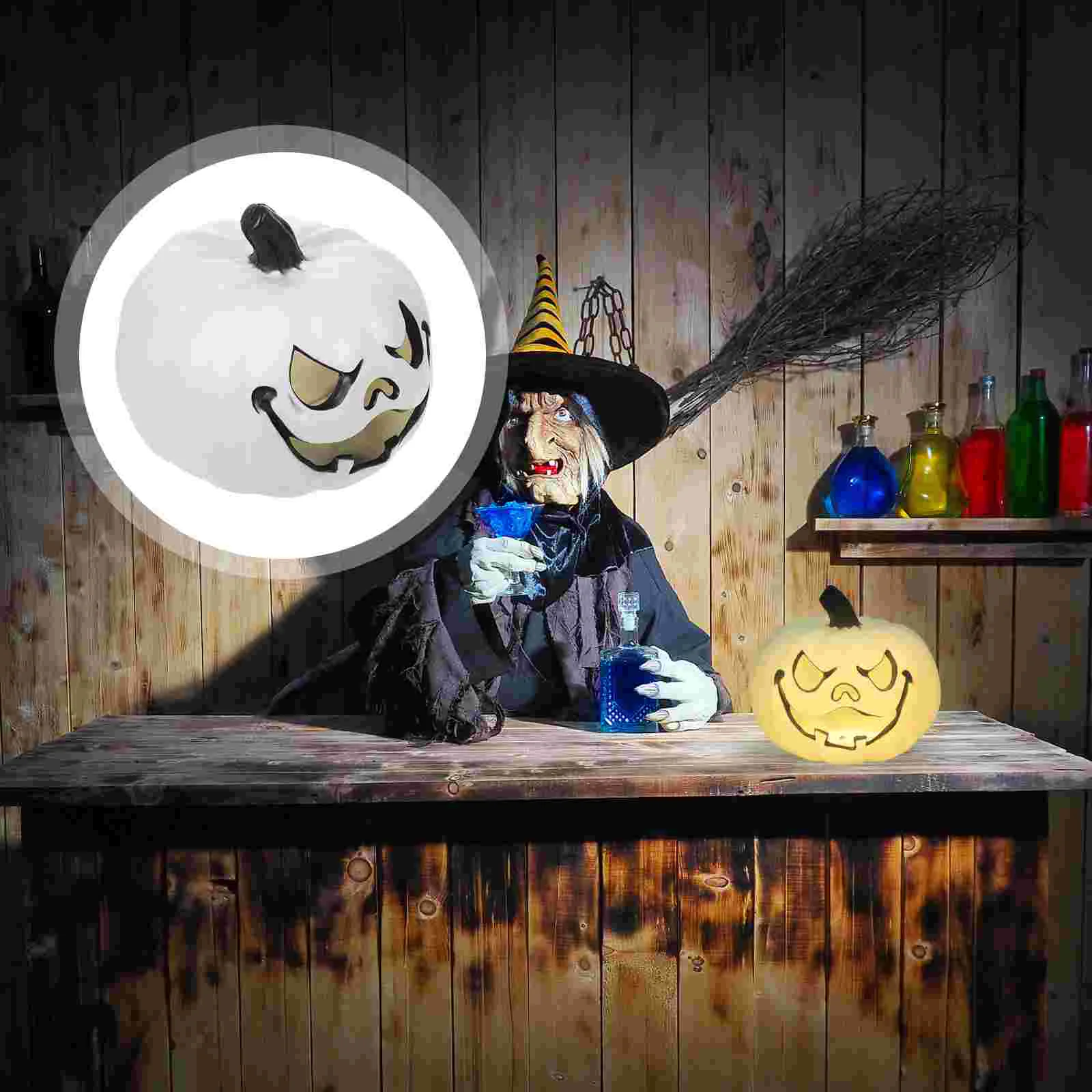 

Halloween Party Favors Light up Pumpkin Decor Atmosphere Decoration Decorations (9-inch White Melon) Lamp Supplies