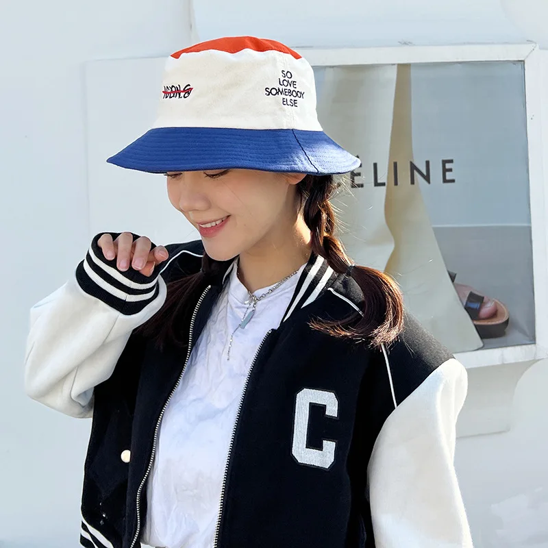 Sunscreen Hat Women's Spring 2022 New Embroidered Word Cotton Color Matching All-match Fisherman Hat