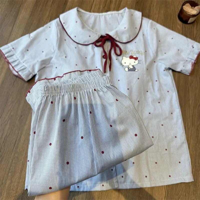 

Sanrio Hello Kitty женский пижамный комплект Kawaii мультфильм летняя одежда для сна шорты с короткими рукавами ночная рубашка стиль принцессы домашний костюм новый