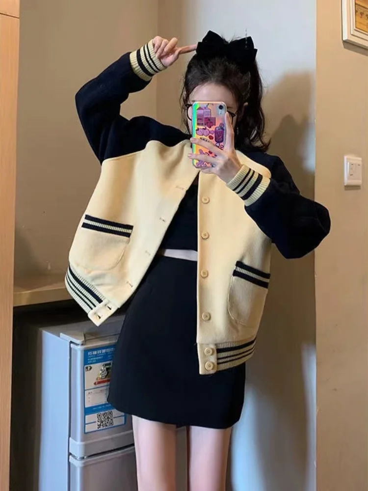 Veste de Baseball avec poches pour femme, manteau Slim décontracté à simple boutonnage, col montant, Patchwork de boutons imprimés, vêtements d'extérieur, printemps automne