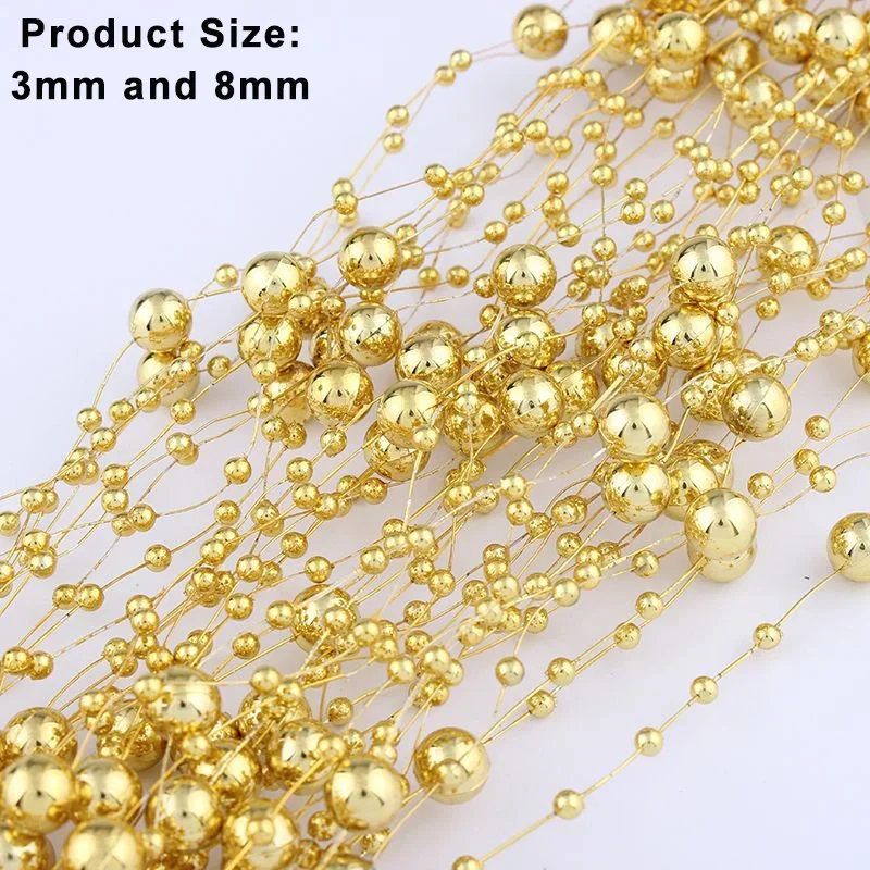 5M/Roll Christmas Tree Pearl String Imitation Pearl Beads Chain Metallic Gold Bead Wire Trim for DIY Garland Wedding Party Decor