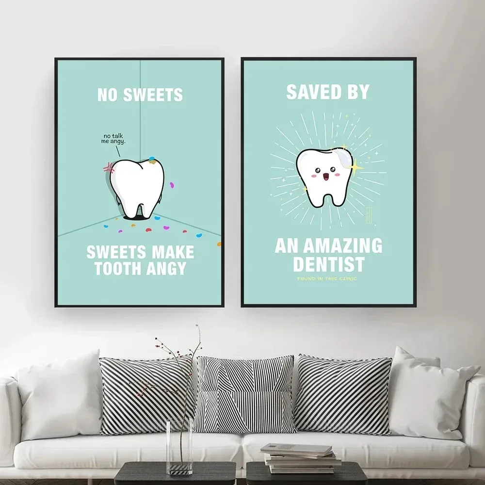 Cartoon Teeth Treatment Wall Art Dentist Quote Canvas Painting Posters and Prints Dental Clinic Kid Wash Room Home Decor