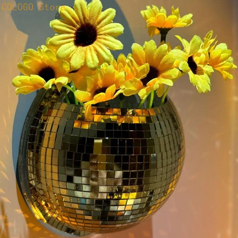 Wall Mounted Acrylic Mirror Vase with Half Sphere Hanging Planter for Indoor Flower Display