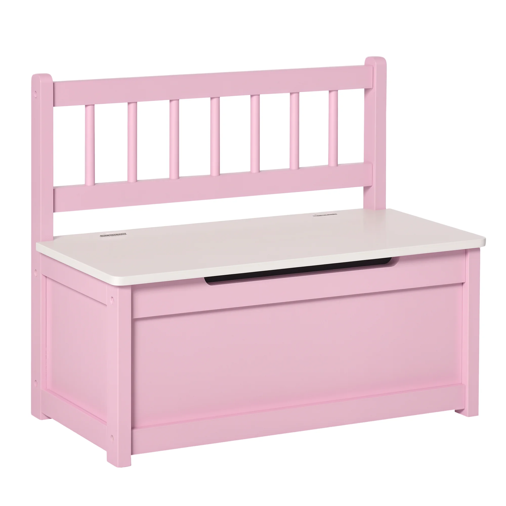 HOMCOM Banco Almacenaje para Niños con Respaldo y Tapa Amortiguadora Carga 40 kg para Salas de Juego 60x30x50 cm Rosa y Blanco