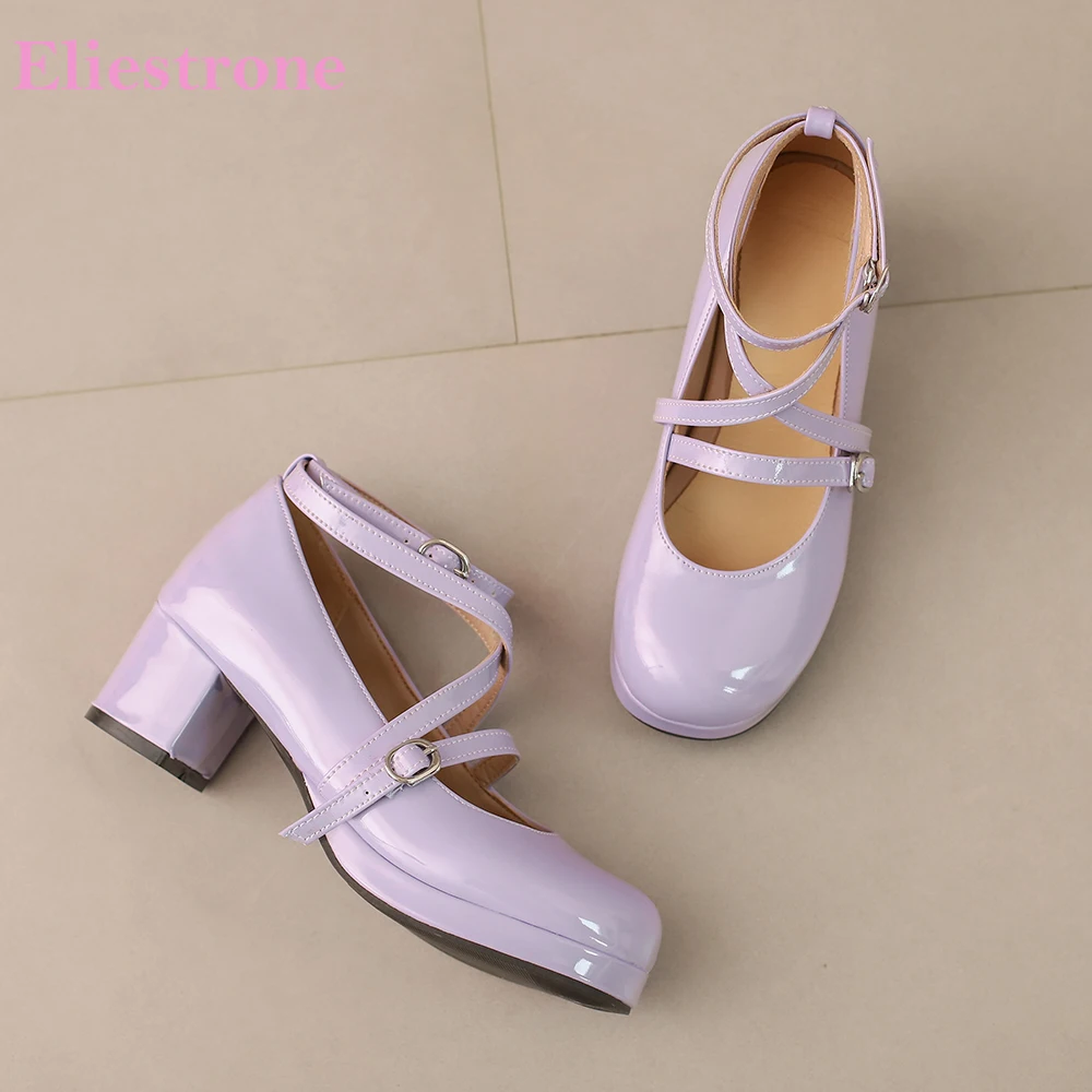 

2026 Spring Lolita Purple Women Pumps Platform 5CM Block Heel Lady Oversize Shoes Plus Small Big Size 12 30 47 50