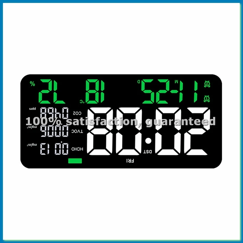 

Светодиодные цифровые настенные часы с датчиками формальдегида/CO2/TVOC, функцией распознавания дыма, таймером обратного отсчета, декоративные часы для спальни, зеленые-ABVK