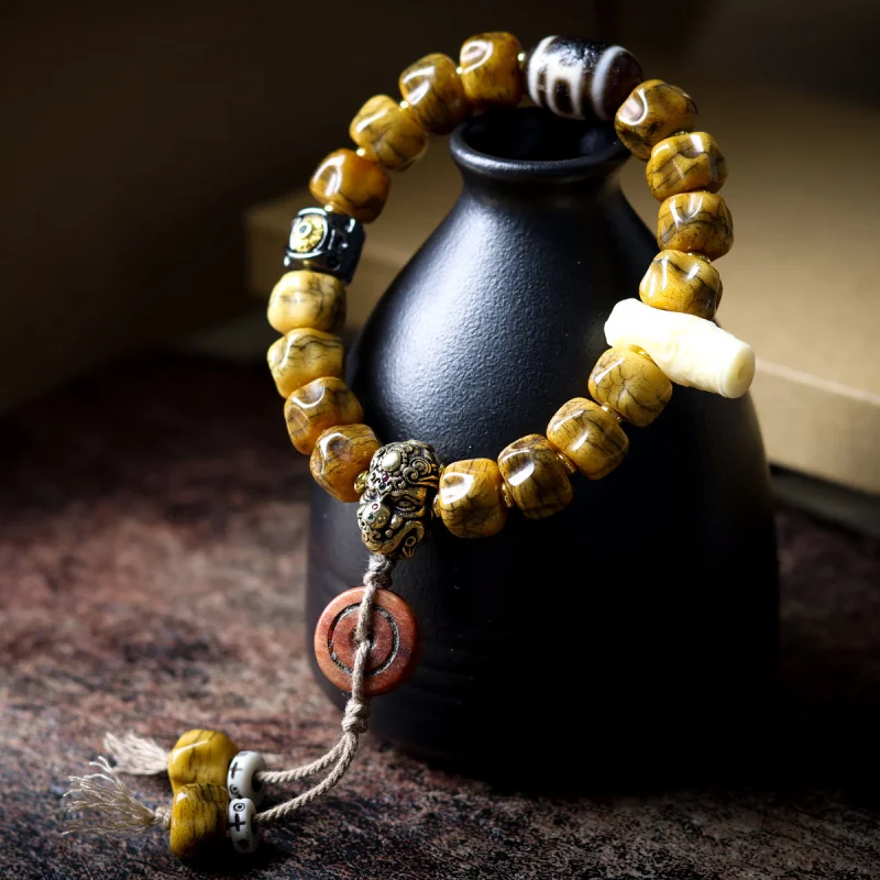 

Tibetan Jewelry Yak Passion Bead Heaven And Earth Dzi Bone Peace Bracelet