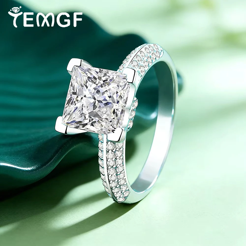 

TEMGF 3CT Square Moissanite Ring for Women S925 Silver Luxury Shiny Lab Diamond Wedding Ring Anniversary Birthday Jewelry Gift