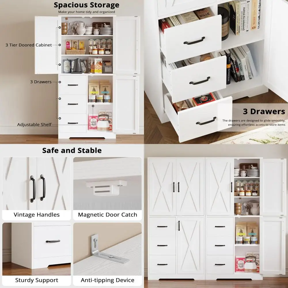 

Тумба для хранения высотой 67,5 дюймов с 3 дверцами и регулируемыми полками для кухни