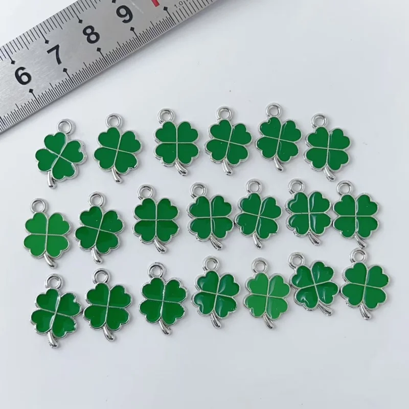 20Pcs Lucky Four Leaf Clover Enamel Alloy Charms  Pendant St. Patrick Day DIY Jewelry Bracelet Necklace Craft Accessories