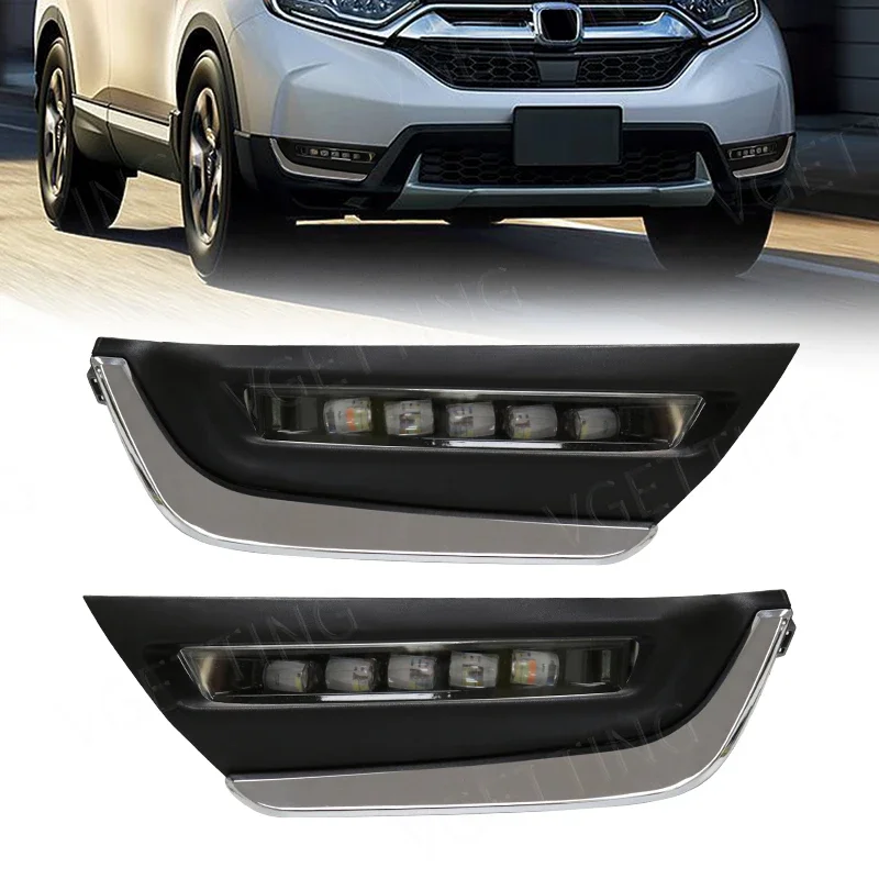 

For Honda CR-V 2017 2018 2019 Led Daytime Running Lights Tricolor With Yellow Signal Lamp Car Auto Driving Daylight Accessories