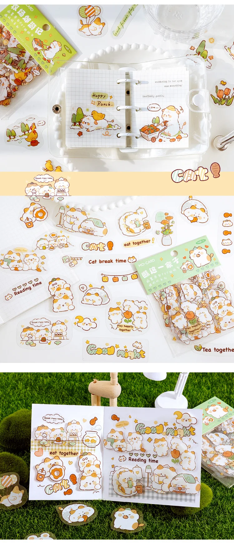 46pcs/pack PET Fleecy Pink Bunny Kitten Puppy Piggy Cute DIY Decorative Materials Kawaii Stationery Stickers Bag