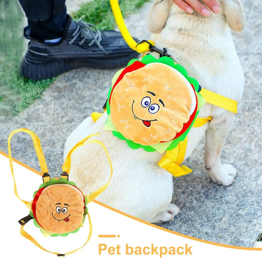 Small Dog Chest Backpack Hamburger Shape Pet Backpacks Cute Cartoon Puppy School Bags for Outdoor Travel Walking Pet for Small