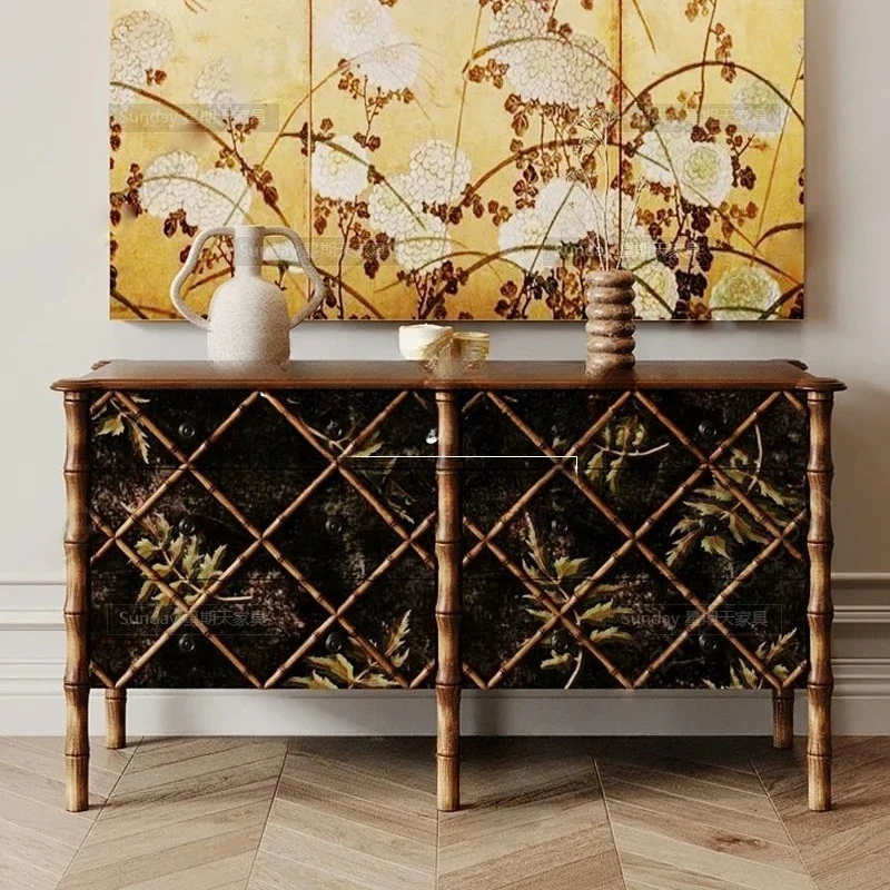 

French bamboo hand-painted chest cabinet living room creative locker with drawers R