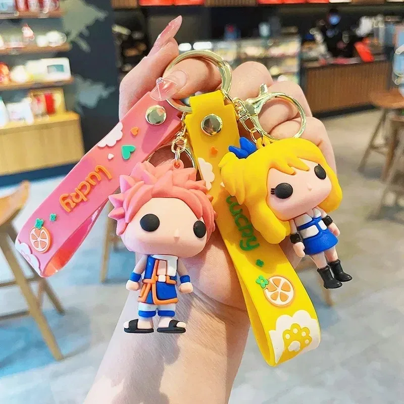 لطيف سيارة مفتاح سلسلة أنيمي الجنية الذيل المفاتيح ناتسو رمادي لوسي ارزا سلاسل المفاتيح النساء قلادة أصدقاء زوجين بالجملة كيرينغ الهدايا