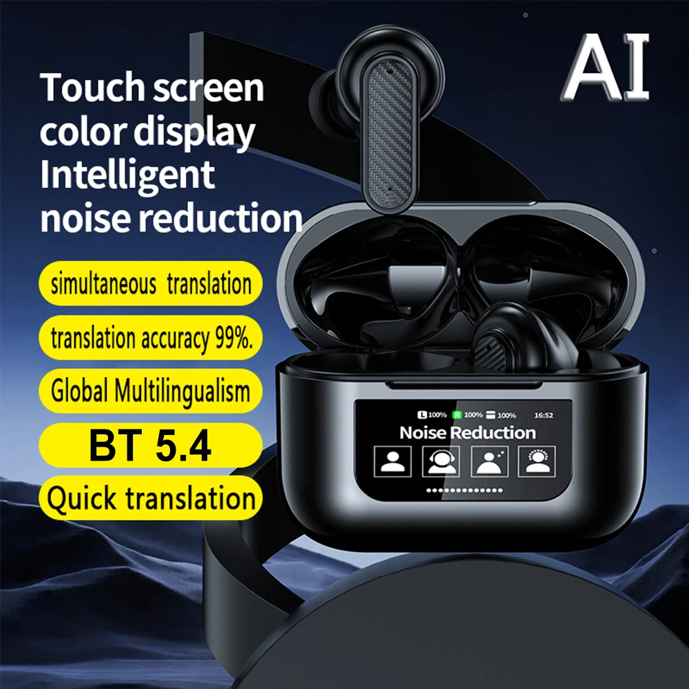 AI translator earbuds Bluetooth 5.4 real-time translators headphones ANC Noise Cancelling 144 Languages instant voice translator