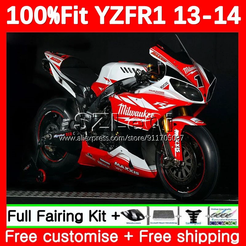 Injection Body For YAMAHA YZF1000 YZF-R1 1000 CC YZFR1 13 14 134No.36 YZF-1000 YZF R1 R 1 2013 2014 OEM White red Fairing Kit