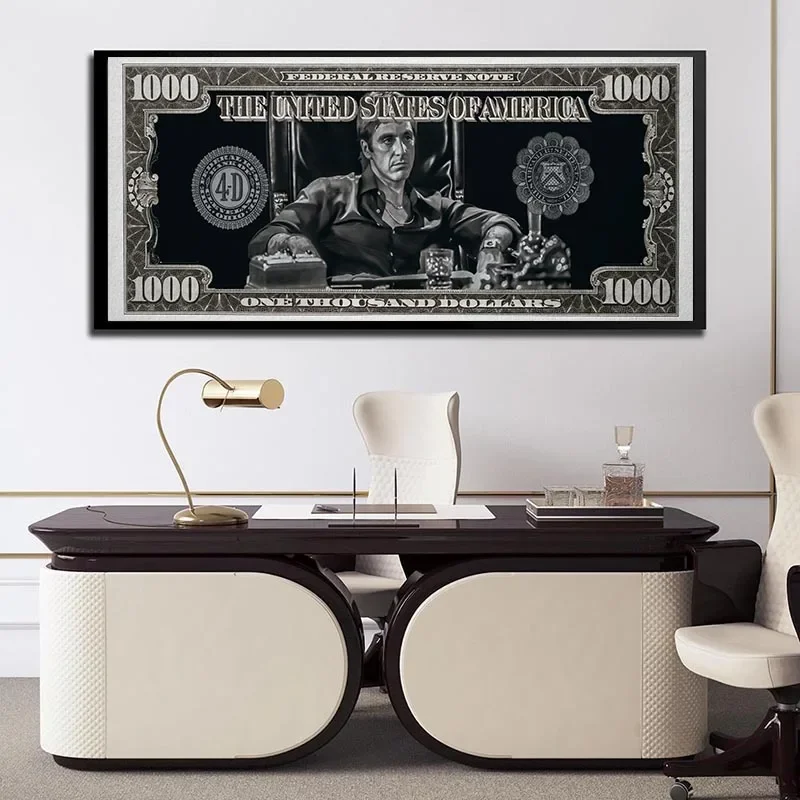 Classic Movie, Scarface Tony Montana Dollar Wall Art, HD Canvas Print Poster, Home, Living Room, Room Decor Painting