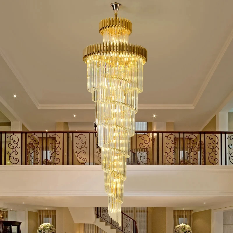 Luxe moderne kristallen kroonluchter voor loft zwart/goud lichtarmatuur villa lobby woonkamer decor trap lange hang verlichting