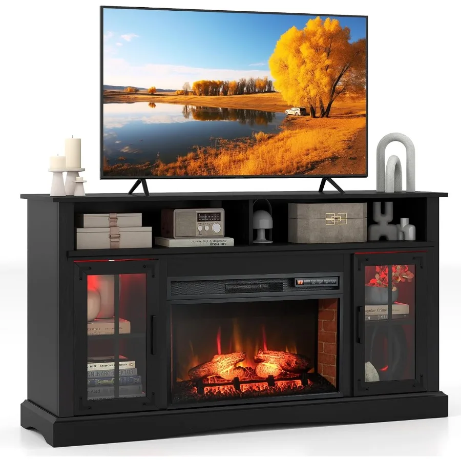 

Fireplace TV Stand for TVs Up to 65 Inches with Adjustable Shelves and Built-in LED Lighting Electric Fire Feature for Living R