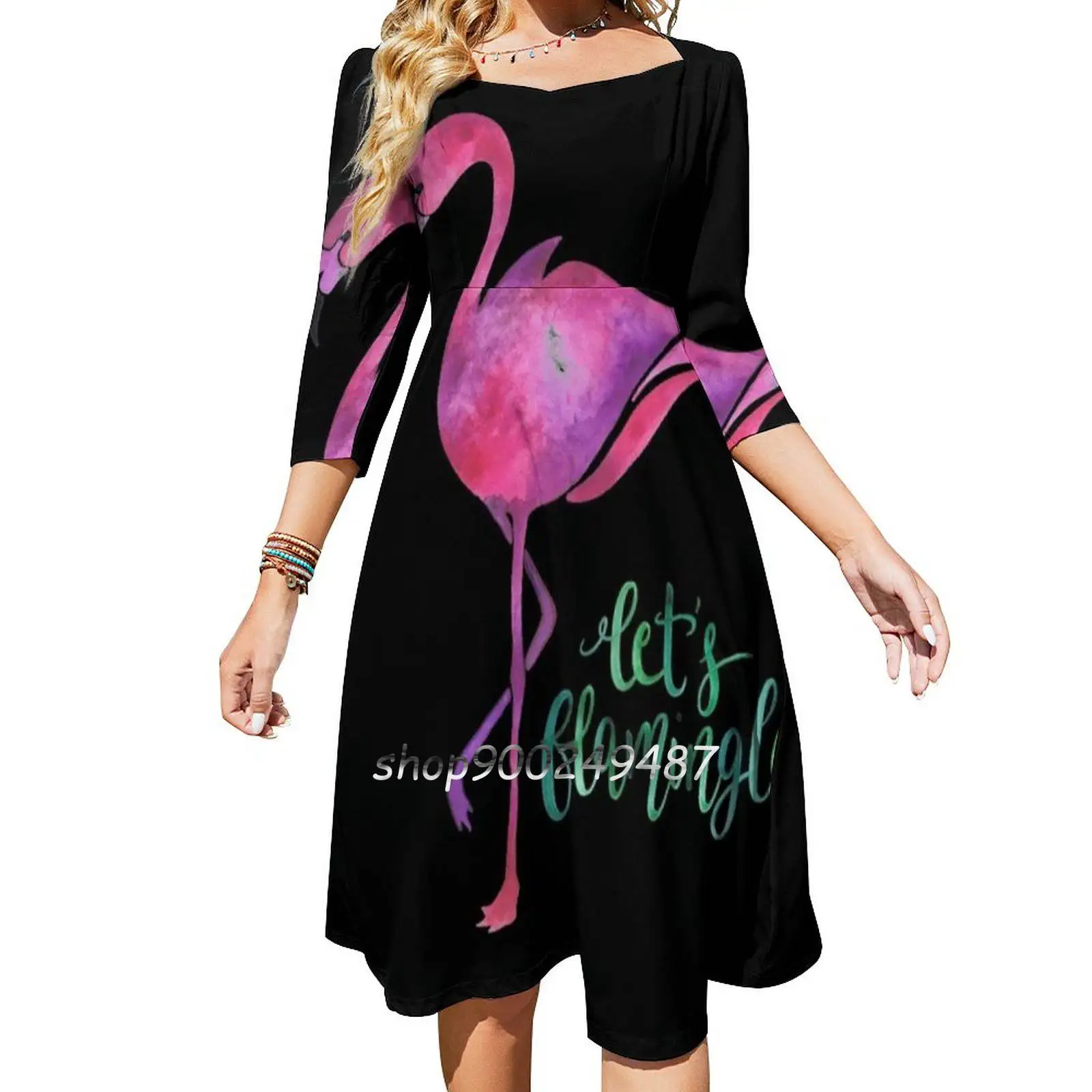 Let'S Flamingle! Women Casual High Waist Mini Dress Short and Long Sleeve Dresses Fashion Dress Inspirational Positivity