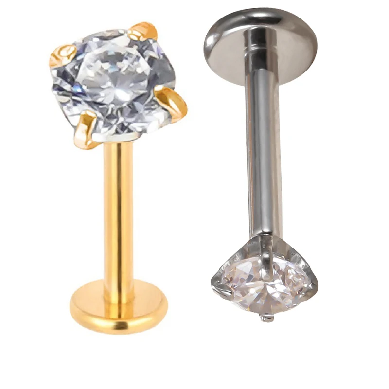 

Титановые пирсинг для ушей ASTM F136, циркулярные сверху с фианитом, шпильки для губ с резьбой, шпильки для языка, завитка тела, ювелирные изделия для пирсинга