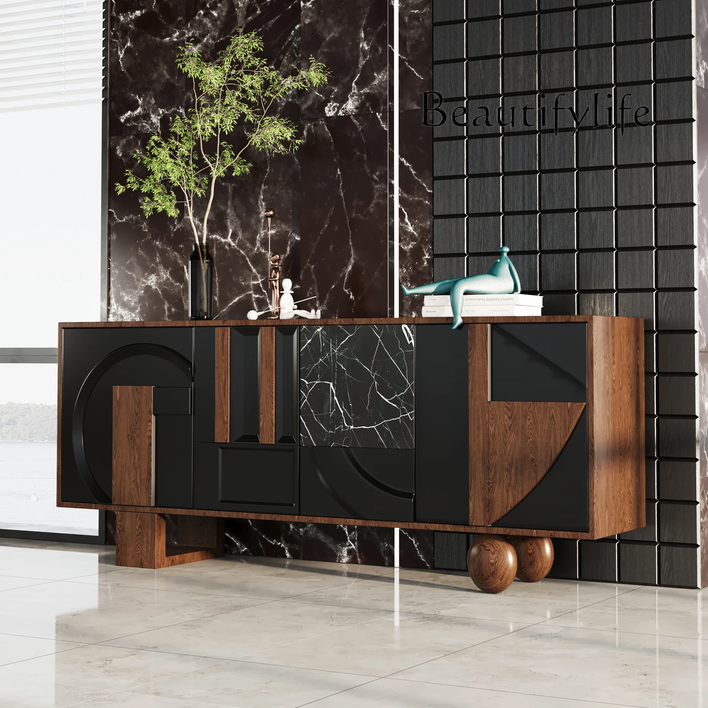 

Medieval solid wood porch cabinet Entry door partition integrated living room dining side cabinet Multifunctional locker