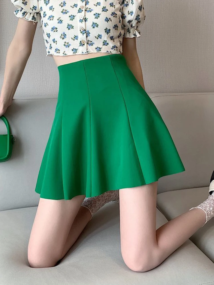 Casual doce uma linha saias femininas de cintura alta moda coreana sexy mini saia feminina chique estilo preppy elegante saias plissadas