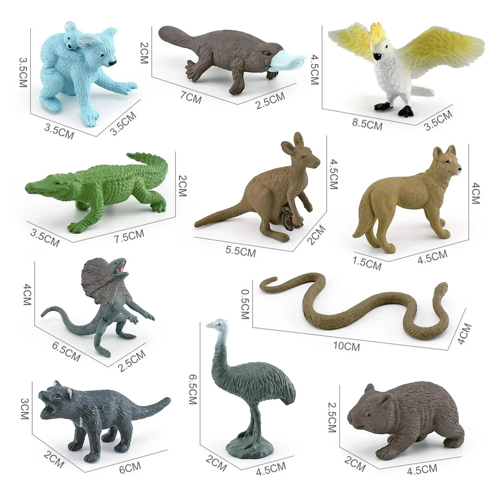 Animais Action Figure Model of Australian Animal, Decoração Desktop, 11 PCs