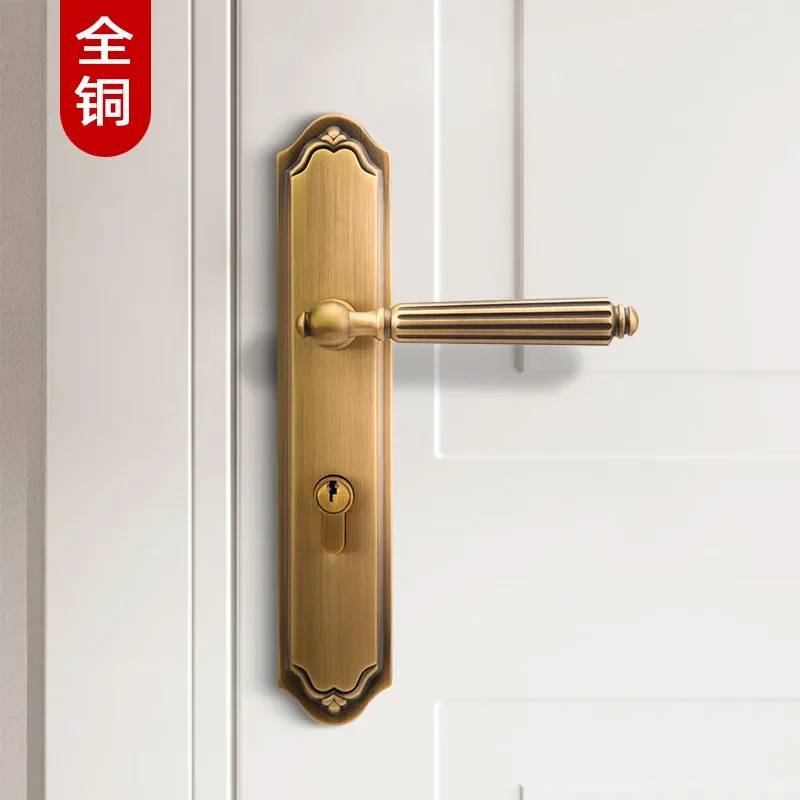 French Style Brass Door Lock Magnetic Silent Handle Indoor Bedroom Bathroom Security Latch One Piece Design Modern Hardware