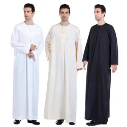 Men Abaya Solid Muslim Long Sleeve Button Dress Pakistan Islam Clothing Jubba Thobe Saudi Arabia Kleding Kaftan Oman Qamis Homme