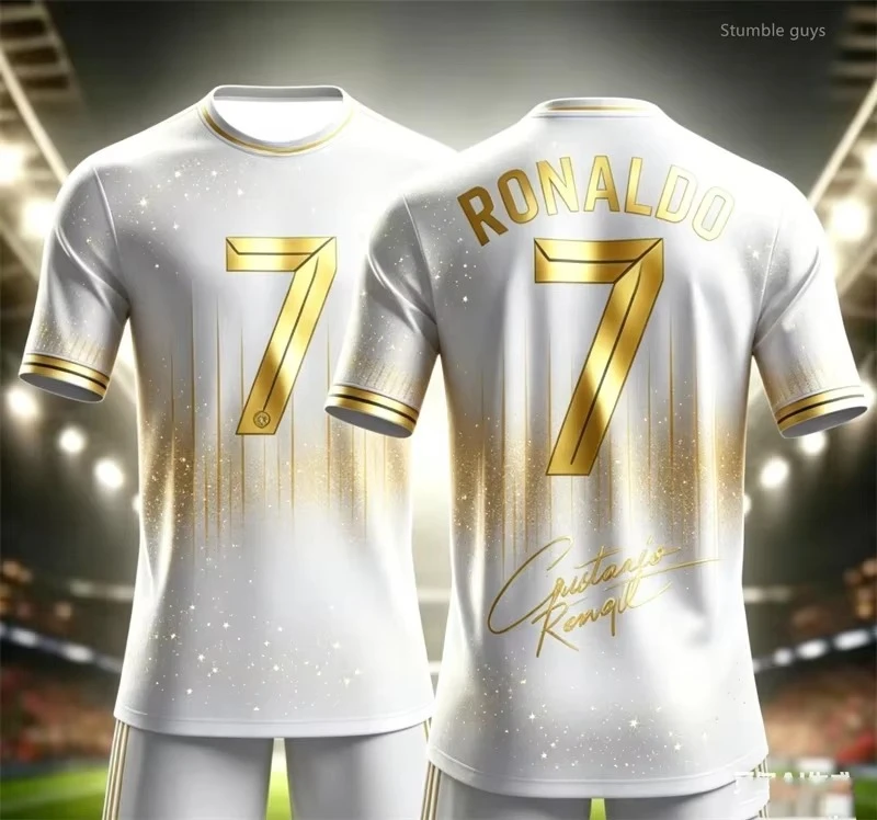 Summer Men Ronaldo Football Art Printed Short Sleeve T-shirt Casual Kids Boys Sports Jersey Tee Daily Outdoor Workout Training