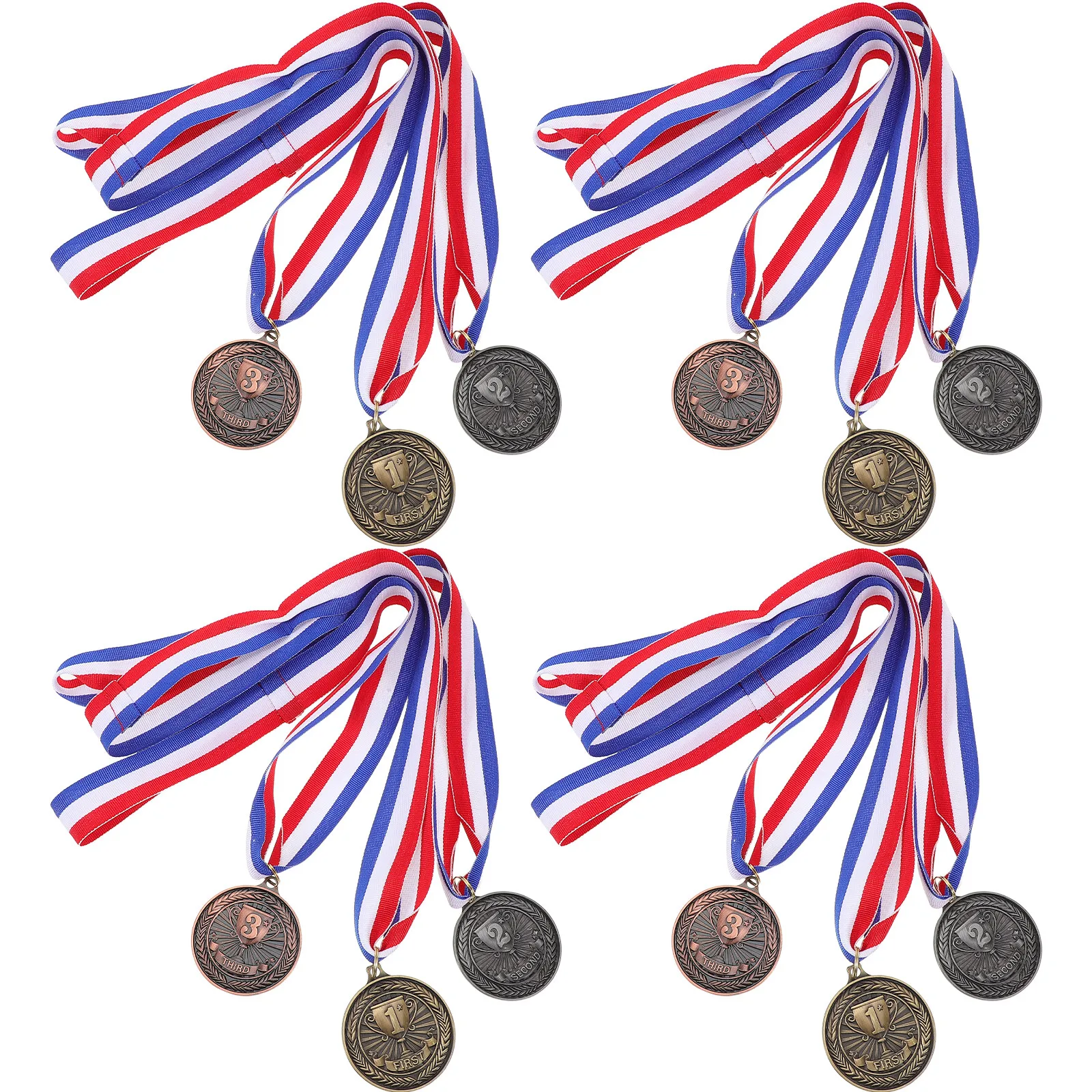 12Pcs School Medals Gold Silver Bronze Alloy Lightweight Neck Ribbon Winner Prize Sports Competition Marathon Awards