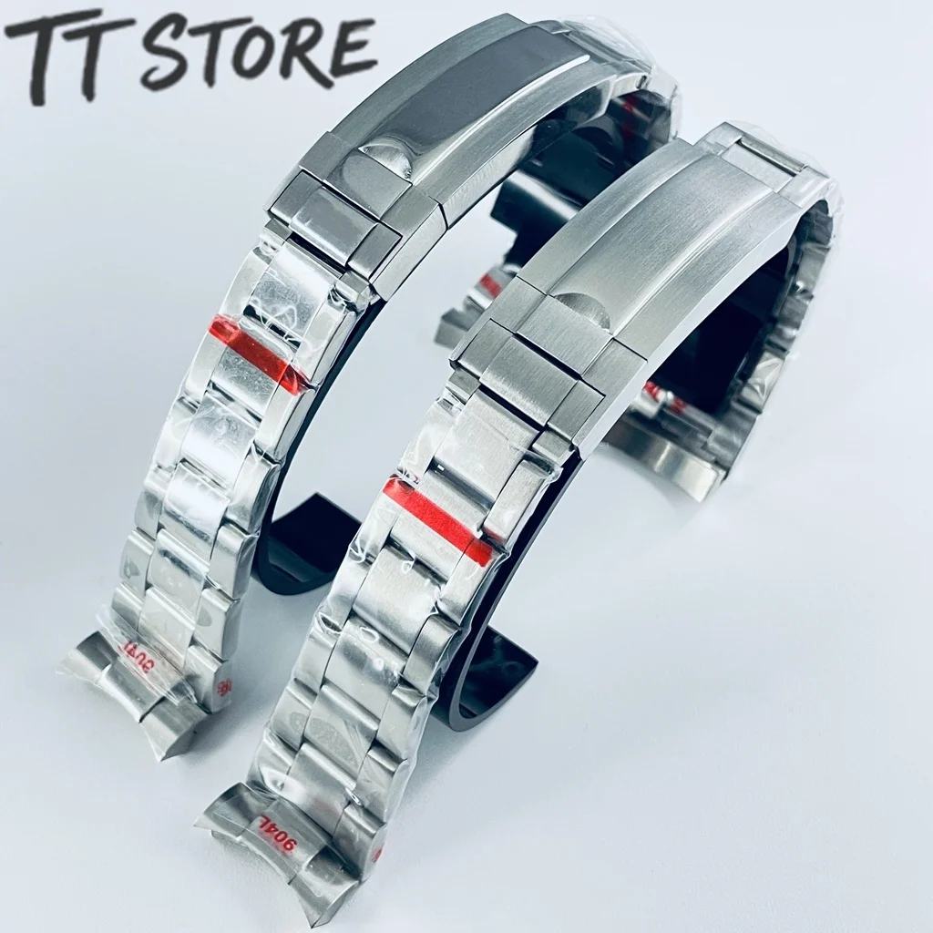 20mm Width 904L Solid Stainless Steel Watch Band Brushed Polished Oyster Bracelet Folding Buckle Glide Lock Clasp image 2