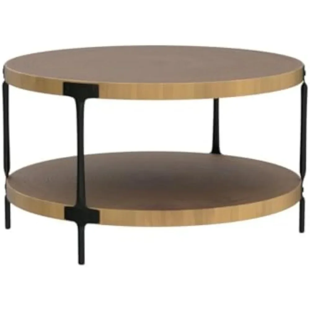 Mesa de centro redonda com design colorido de madeira natural, 31,5 polegadas, d x 18,3 polegadas, móveis para sala de estar, mesas de café, conjunto de café de serviço de luxo