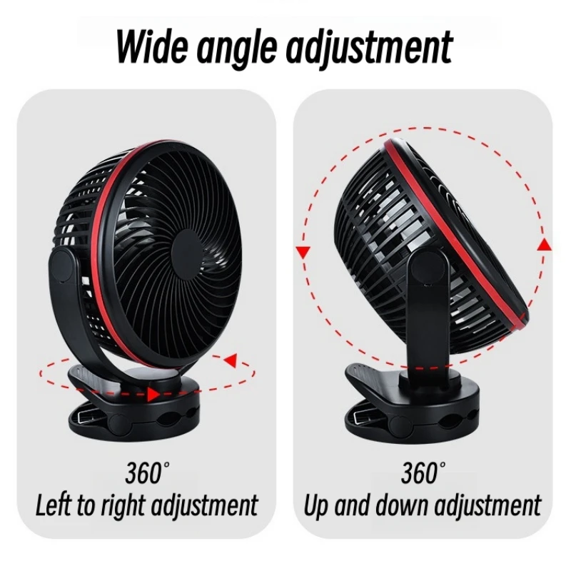 10000mAh Chargeable Clip Fan Electric Table Cooling Ventilator Portable Camping Ceiling Fan 720° Rotation 4 Gears Air Circulator