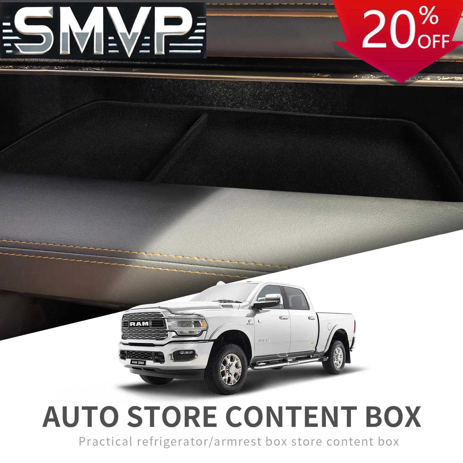 

Fit For Dodge RAM 1500 2500 3500 2019+ Glove Box Storage Box Accessories Armrest Tray Co-pilot Organizer