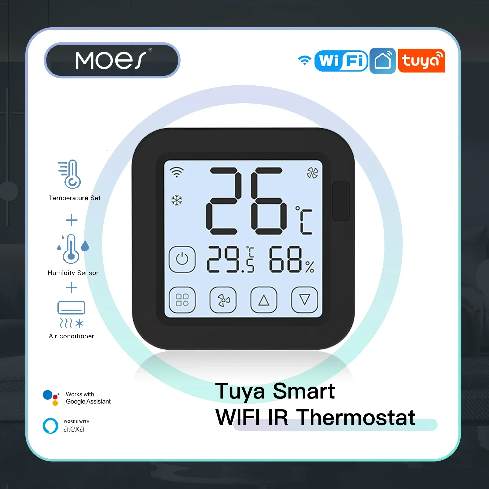 MOES Tuya WiFi IR Thermostat Controller LCD Screen Touch Button Wireless Remote Built-in Temperature and Humidity Sensor alexa