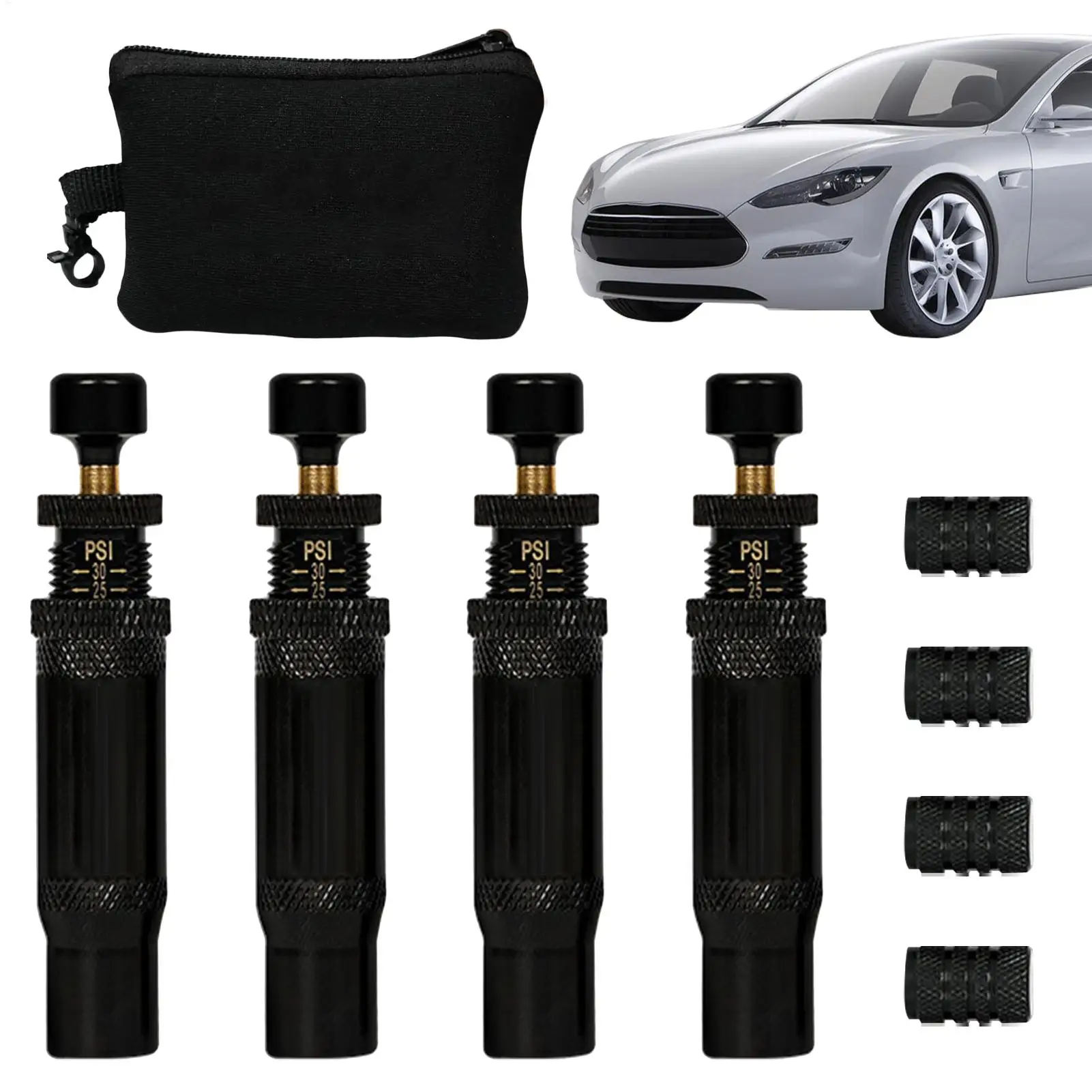 

4pcs Off Road Tire Deflator Valve Kit Auto-Stop Tire Deflators 10-30 PSI Screw-on Tyre Air Down Tool for auto Tire Inflator Tool