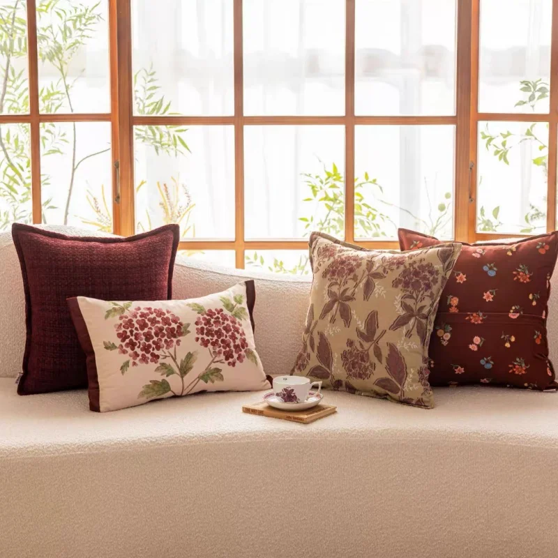 Vintage Floral Pillow Cover Set | Textured Woven & Printed Cushion Cases | Warm Tone Farmhouse Sofa Bedroom Decor Throw Pillows