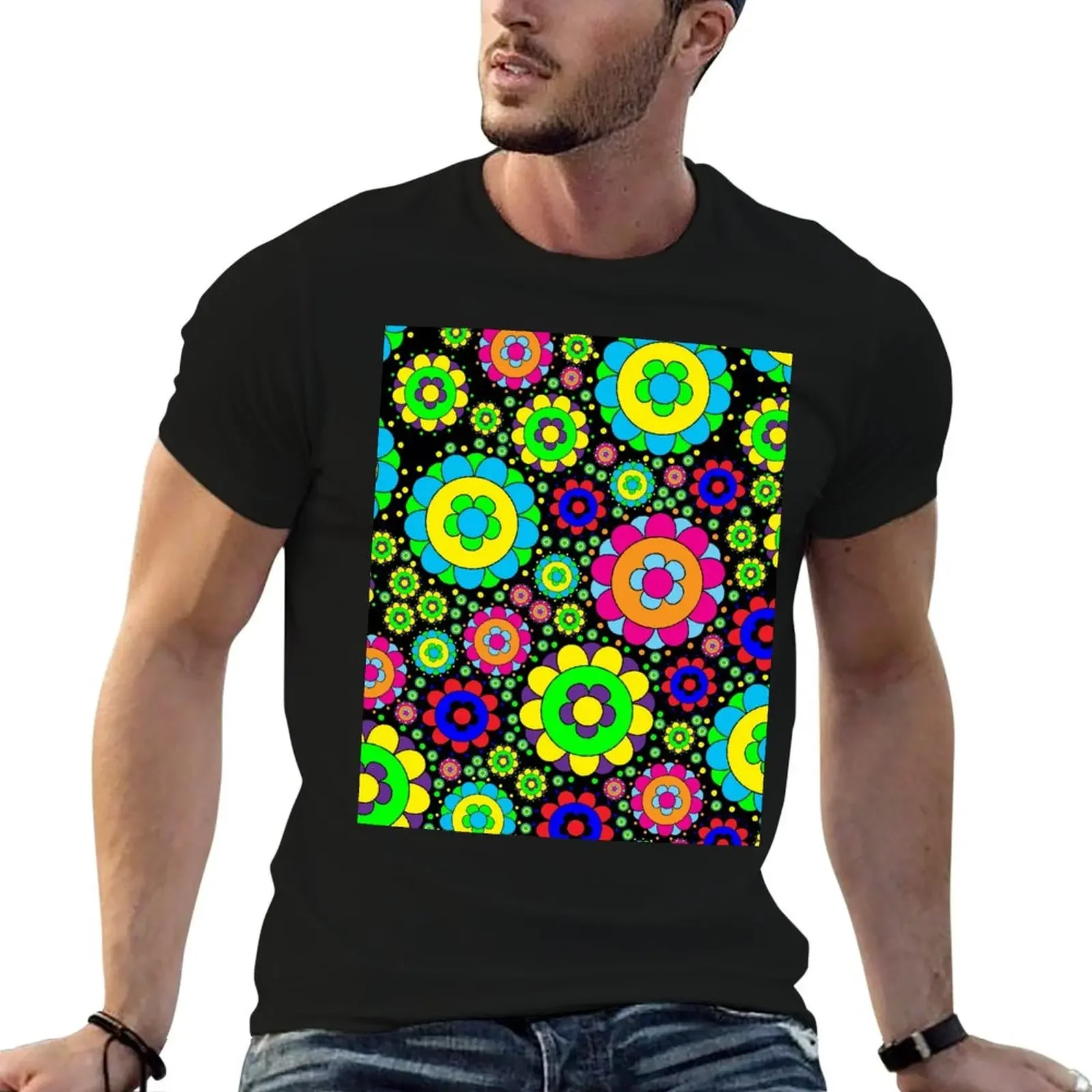 Flower Power Vintage 60s 70s Hippie Retro Flowers T-Shirt graphic tee shirt blanks quick-drying Men's t-shirt