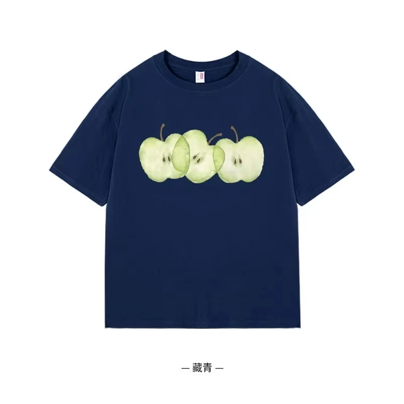 2026 Hot Sale Simple Design Fun Apple Printed T-shirt Summer New Men's and Women's Loose T-shirt Loose Fashion Casual Clothing