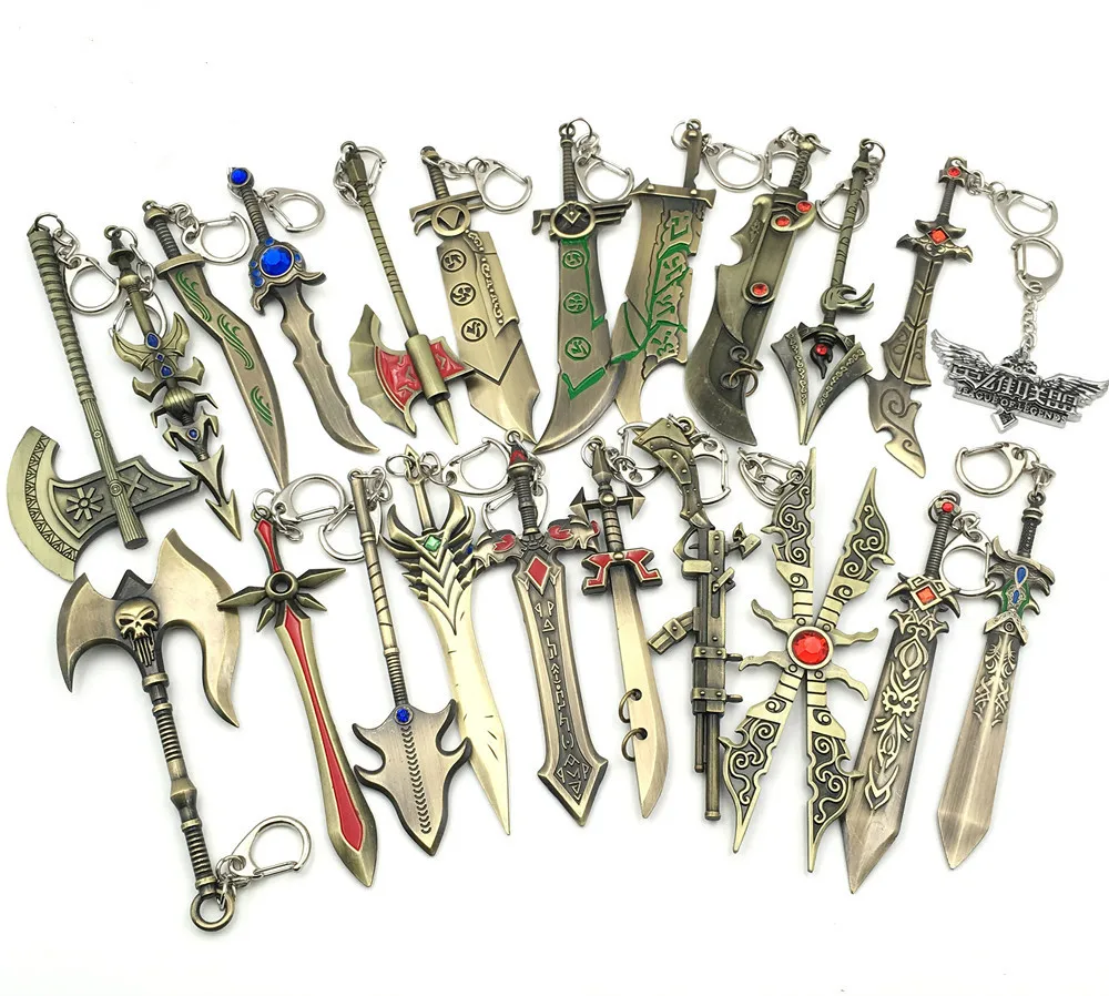 

22pcs/lot Game Jewelry Weapon Anime Keychain Key Rings Key Holder for Men Christmas Gifts Mix Designs 04#