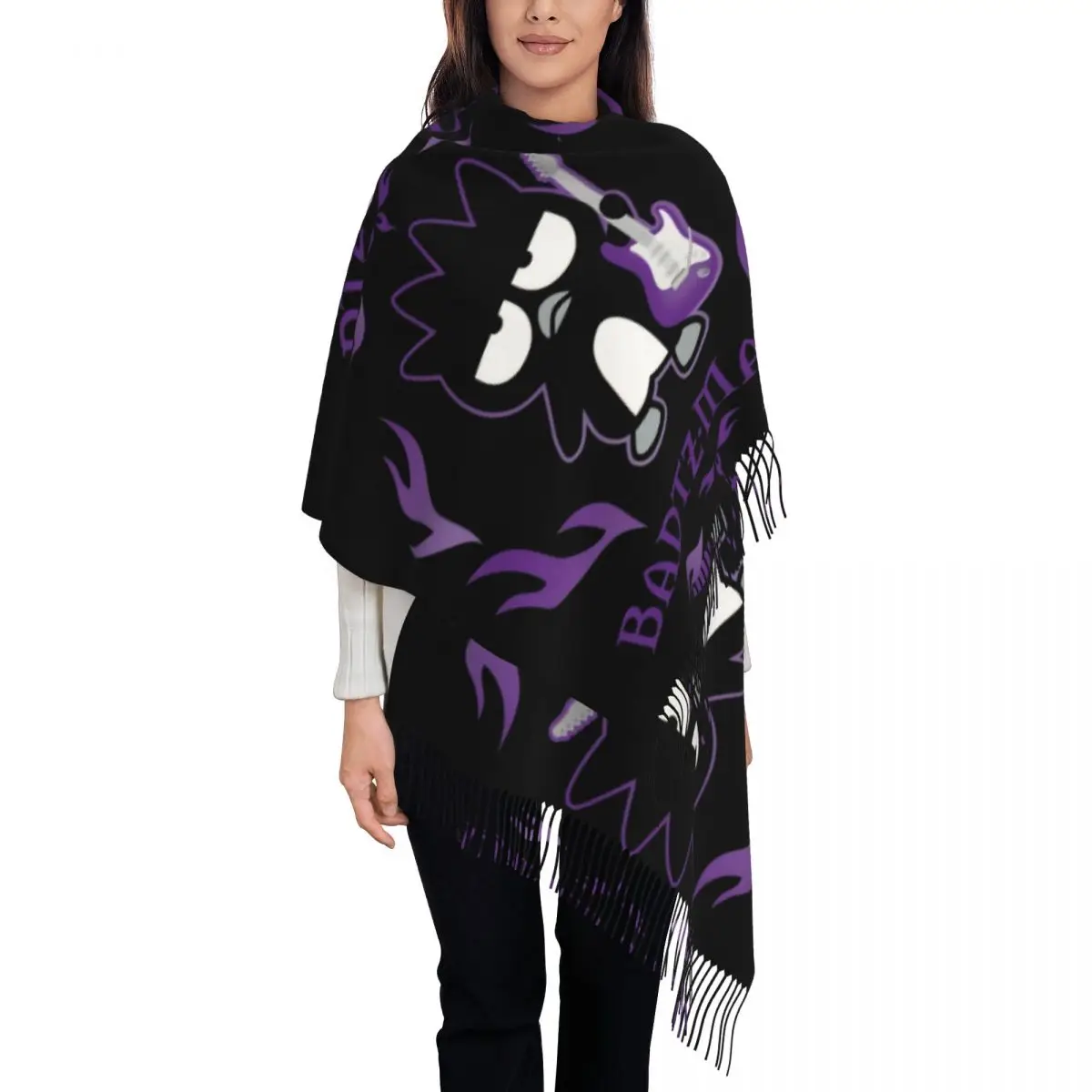 

Custom Ladies Large BAD Badtz-Maru Sanrio Cartoon XO Child Scarves Women Winter Soft Warm Tassel Shawl Wraps Scarf