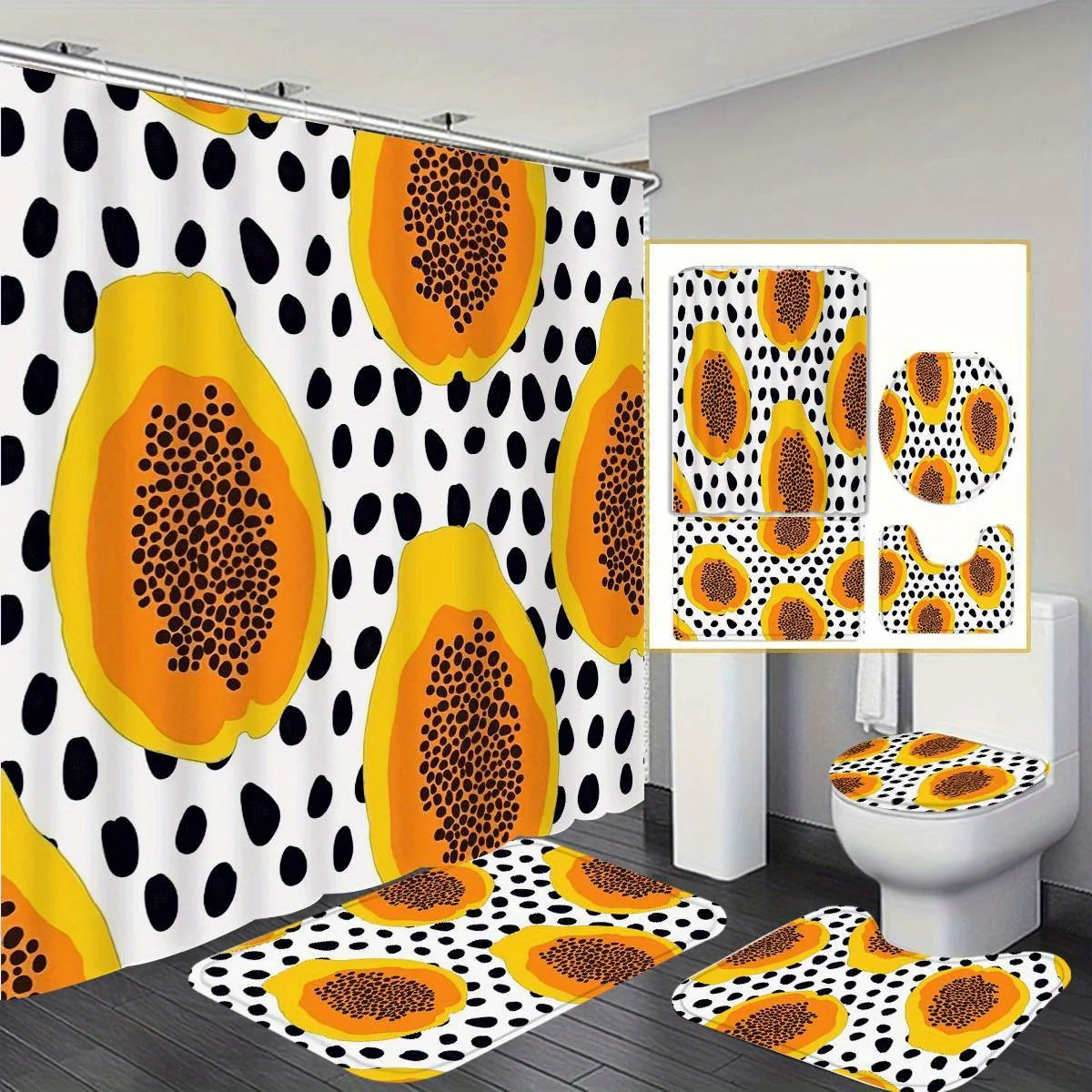 

Красочные клетчатые принты Полиэстер с рисунком, включает в себя 1/4) комплект, нескользящий коврик для ванной, U-образное сиденье для унитаза и 12 крючков — отлично подходит для